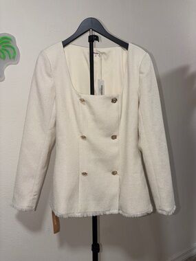 REFORMATION Women's Cream Double-Breasted Bouclé COLLEEN Jacket